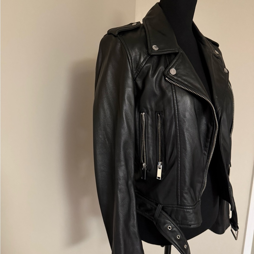 Zara Black Real Leather Biker Jacket